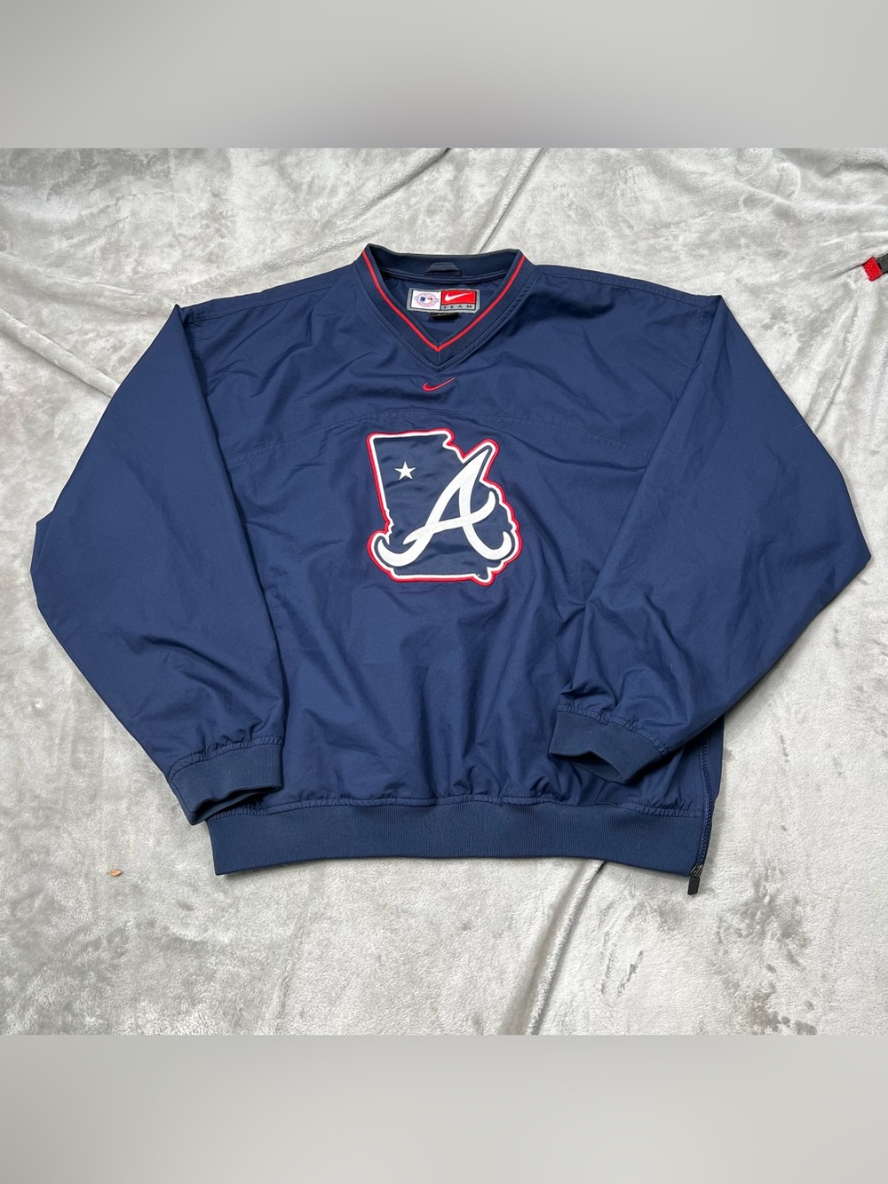 Vintage Nike Atlanta Braves Windbreaker Mens L Blue Center Swoosh Pullover Y2K
